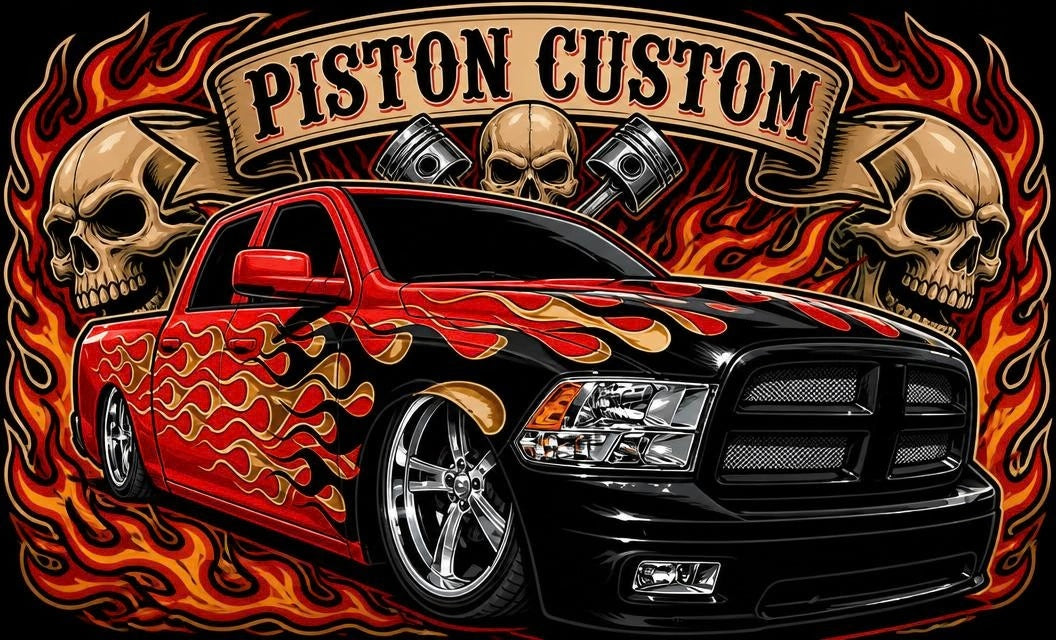 T-shirt Piston Custom – Skull Fire RAM